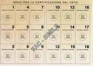 tessera elettorale - i 18 spazi destinati all'apposizione del timbro da parte del Presidente del seggio elettorale tessera elettorale - i 18 spazi destinati all'apposizione del timbro da parte del Presidente del seggio elettorale